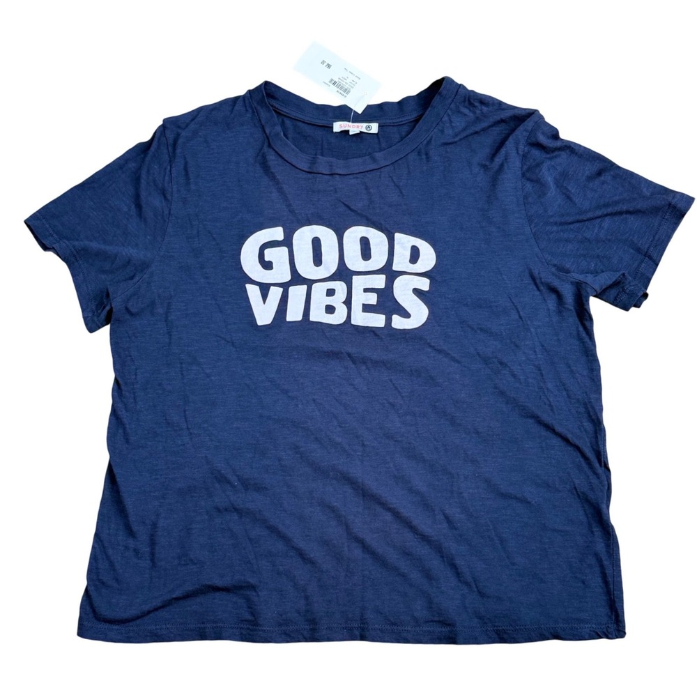 SUNDRY Good Vibes Tee Women M Navy Casual NWT